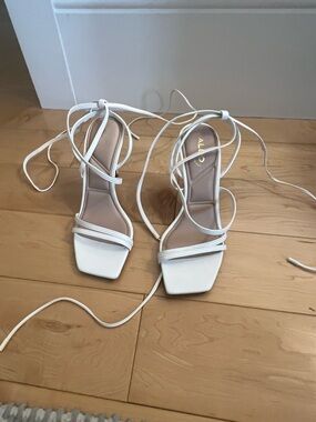 ALDO White Lace-Up Square-Toe Sandals